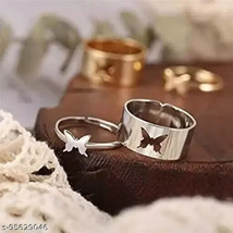 2Pcs/Pair Heart Engagement Wedding Love Promise Rings Couples Kundan Jewelry Seb - £2.32 GBP