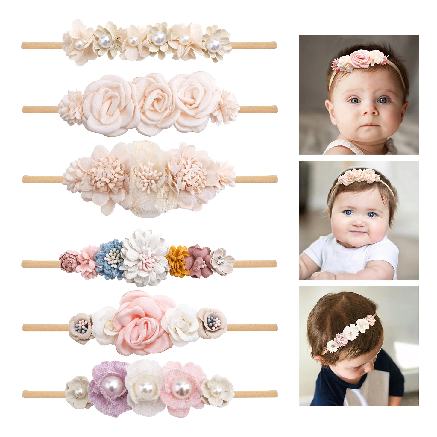 3pcs/set Baby Girl Headband Newborn Elastic Flower Toddler Hair Band Kids - £9.00 GBP+