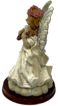 Vtg. Angel On Cloud Glitter Wings Playing Mandolin Resin Figurine 5.5" Wood Base image 4