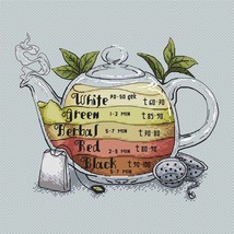 Tea Cross Stitch Sampler pattern PDF - Green Tea Embroidery Teapot needlepoint  - £8.38 GBP