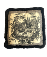 Toile Throw Pillow Black White Rooster Chicken Gingham Check 14&quot; French ... - $39.29