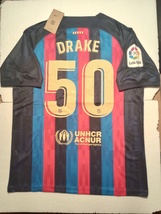 Drake #50 Barcelona Spotify Owl Logo 2022 La Liga El Clasico Home Soccer Jersey - £78.69 GBP