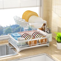 Large Capacity Dish Drainer Organizer Shelf with Utensil Holder, Cup Rack for Ki - £36.82 GBP