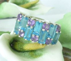 3 ct tw Sterling Blue Topaz and Amethyst Band Ring - £54.29 GBP