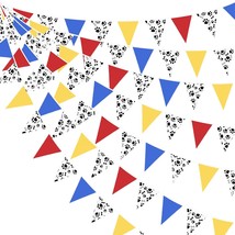 32Ft Dog Paw Party Decorations Red Blue Yellow Puppy Paw Print Fabric Banner Tri - £19.53 GBP