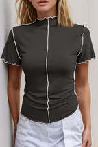 Basic Bae Contrast Trim Mock Neck Short Sleeve T-Shirt - $28.90