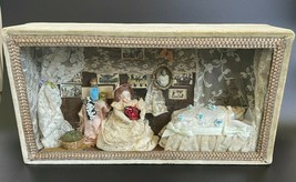 Antique Victorian Diorama Nursery Shadow Box Mother &amp; Baby Dollhouse Miniature - £276.67 GBP