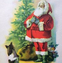Antique Christmas Postcard Santa Claus Puppy Dog 504 Richland Center WIS 1921 - £14.19 GBP