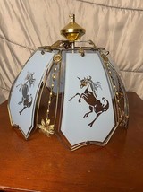 1980s Six Panel Glass Brass Blue Gold Unicorn Design Lampshade Touch Lamp Shade - £59.88 GBP