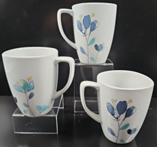 3 Corelle Dalena Mugs Set Corning Blue Turquoise Flowers White Porcelain... - $46.40