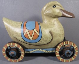 Carved-Look  Duck Pull Toy Hand Painted Nursery or Child&#39;s Decor 7.25&quot; x... - $10.77
