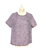 Halogen Womens Tweed Jacket Size Large Purple White Back Zip Raw Hem - $64.10 CAD