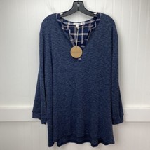Honey Punch Tunic Top 3X Stretchy Knit Navy Blue/Plaid Long Sleeve Sweat... - $19.19