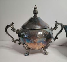 FB Rogers Silver Plate Footed Sugar Bowl/Lid & Creamer VTG image 2