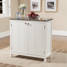 White Wooden Faux Marble Top Kitchen Storage Cabinet Pantry Prep Table Utility - £290.12 GBP