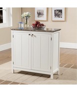 White Wooden Faux Marble Top Kitchen Storage Cabinet Pantry Prep Table U... - £287.86 GBP
