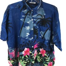 Vintage Hawaiian Camp Shirt Peppermint Bay 2XL Flower palms hibiscus aloha - £11.62 GBP