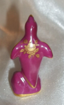 Tiny Miniature Limoges France Figurine Mauve Penguin Gilt Floral - £10.89 GBP