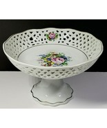 Vintage Reticulated Compote Floral Hand Painted Candy Nut Bowl - £16.52 GBP