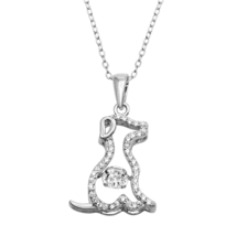 Sterling Silver 925 Rhodium Plated Dog Necklace with Dancing CZ - $39.95