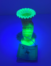 Fenton Burmese Satin Uranium Glass Hand Torch Bud Vase - $129.00