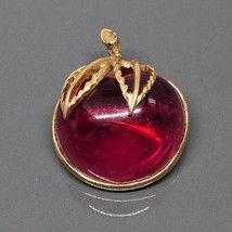 Vintage Sarah Coventry Pink Lucite Apple Jelly Gold Tone Brooch Pin - £11.95 GBP