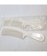 Vintage Estee Lauder Hair Combs set 2 White silver Logo travel purse pla... - $12.00