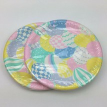 Vintage Reed Paper Art Pastel Easter Eggs Holiday Party 7&quot; Paper Dessert Plates - £16.01 GBP