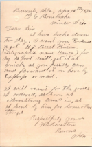 1896 Handwritten Letter W B Leverton J. E. Bonebreak Mine Co Burns Oklahoma Ter. - £29.10 GBP