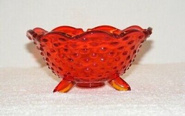 Vintage Red Amberian Three Toed Hobnail Carnival Glass Bowl Guc - £19.69 GBP