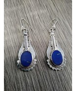 925 Sterling Silver Lapis Lazuli Dangle Hook Earrings 2.25 In Free Shipping - $742.27 MXN