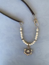 “Good Day” Pearl/ Leather Necklace Rhinestone Pendant  Free Shipping! On Sale! - £29.50 GBP