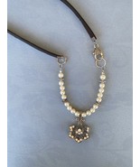 “Good Day” Pearl/ Leather Necklace Rhinestone Pendant  Free Shipping! On... - £29.23 GBP