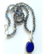 Natural Lapis Lazuli Pendant and Labradorite Beads Necklace  - $98.00