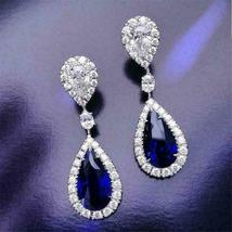 Pear Blue 6.03 Ct Sapphire Diamond Drop &amp; Dangle Earrings 14K White Gold Over - £81.60 GBP