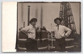 RPPC Two Men Oil Tower And Tanks Real Photo c1910 Postcard B41 - £10.41 GBP