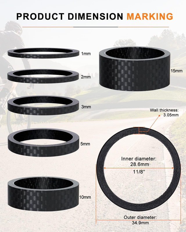 8PCS Carbon Fiber Headset Spacers, Matte Finish, Lightweight and Precision, Fits Item image 5