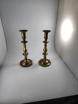 Vintage Pair of Heavy Solid Brass English Traditional Candlesticks 12&quot; - £63.07 GBP