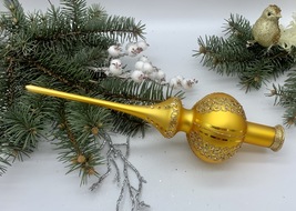 Gold Christmas glass tree topper with gold glitter, Christmas finial - $18.85