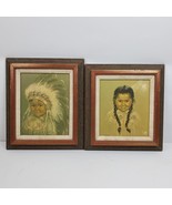 Vintage Native American Child Framed Prints Boy Girl by Dorothy Oxboroug... - $44.88