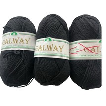 3 Skeins Plymouth Yarn GALWAY Worsted 100% Pure Wool   #9 Black - $28.05