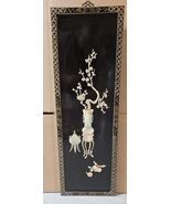 WINTAGE WOOD FOUR BLACK LACQUER FLOWERS OF PEARL &amp; JADE FOR WALL - $27,516.16 MXN
