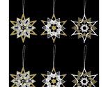 Gold and White Stars German Lace Christmas Tree Ornaments Set of 6 Snowf... - $39.98