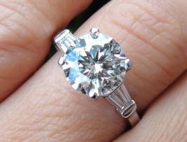 Round Cut 2.85Ct Three Simulated Diamond 14k White Gold Engagement Ring ... - £195.13 GBP