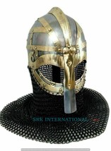 Medieval Armor Brass Design Viking Helmet 18 Gage Steel Chain mail Helme... - £236.85 GBP