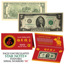 2020 STAR NOTE Lunar Year of the RAT Lucky Money $2 US Bill w/ Red Folder S/N 88 - £10.43 GBP
