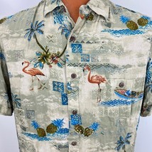 Campia Moda Hawaiian Aloha L Shirt Palm Tree Flamingos Tiki Bar Pineapples Tapa - £31.85 GBP