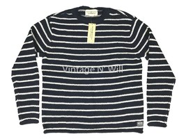 Denim Supply Ralph Lauren Mens Navy Blue/ White Stripe Rolled Cuff Sweater - £60.13 GBP
