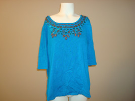 Investments XL Mallard Blue Pullover Knit Top with Bling EUC - $32.66