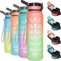 Motivational Water Bottle 32 oz with Straw &amp; Time Marker, BPA Free &amp; Lea... - £15.59 GBP